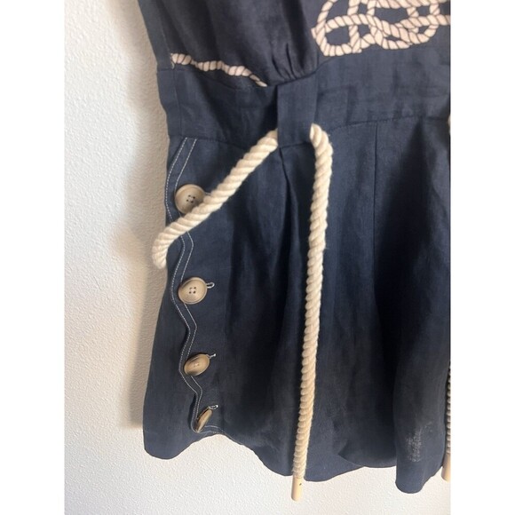 Alemais Sea Queen Scalloped Linen Playsuit Navy Nautical Halter AU 4 US 0 - Picture 9 of 14